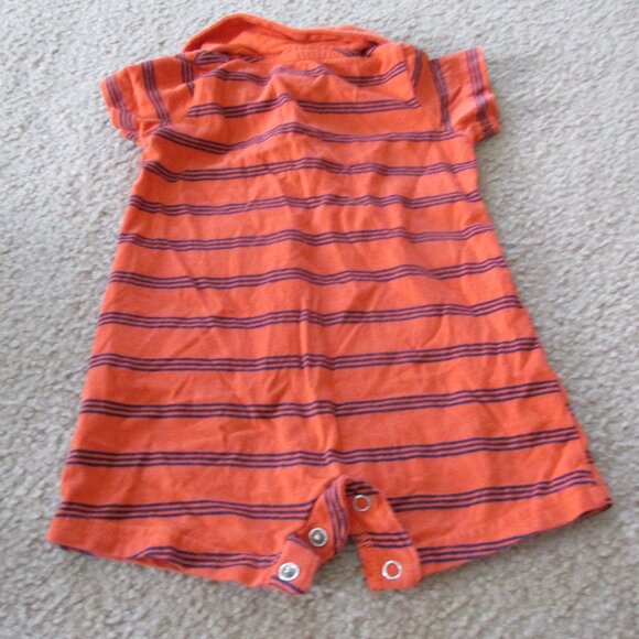 Carters Child of Mine Boys Polo Romper 3-6M Orange Stripe Short Sleeve Puppy Dog - Picture 6 of 6